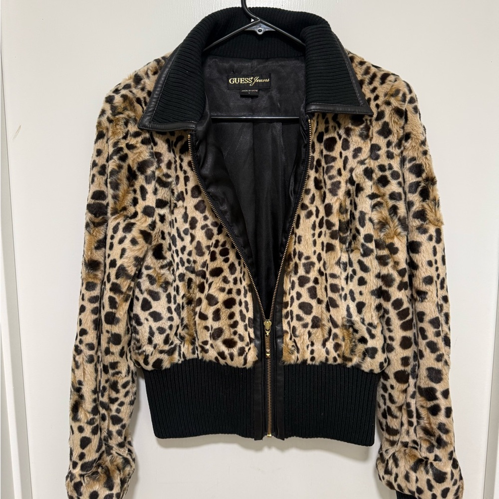 GUESS Leopard Print Teddy Jacket